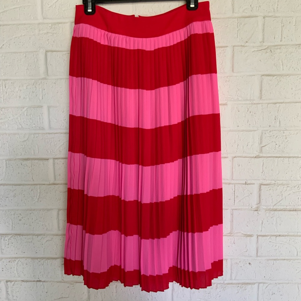 J. Crew Vibrant Red and Pink Striped Midi Skirt